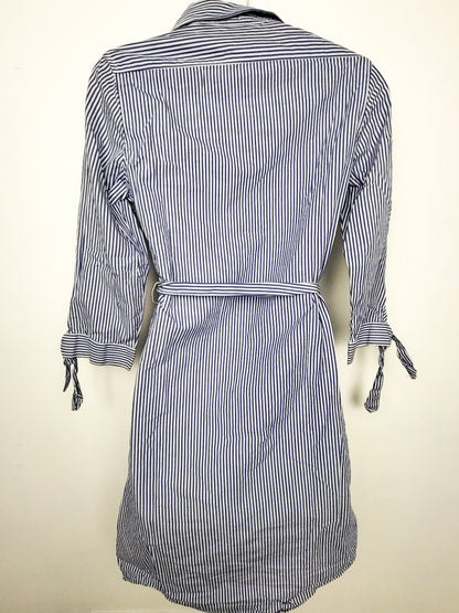 Alfred Sung striped tie-cuff belted shirtdress | Size XS
