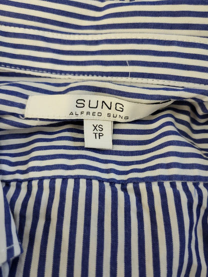 Alfred Sung striped tie-cuff belted shirtdress | Size XS