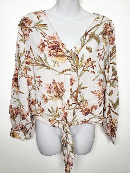 H and M floral print tie front viscose blouse | SIZE 12