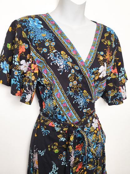 The Adventure Dress brand black floral lightweight wrap dress | Size SMALL / MEDIUM