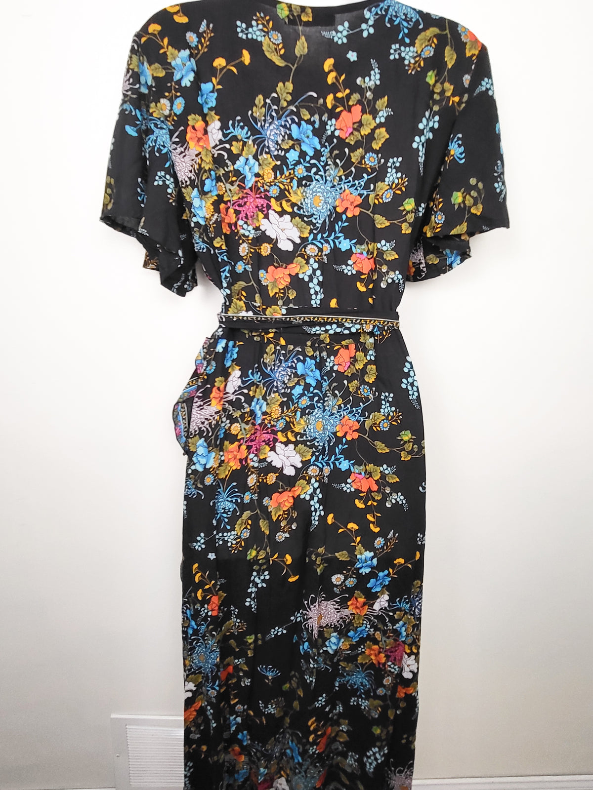 The Adventure Dress brand black floral lightweight wrap dress | Size SMALL / MEDIUM