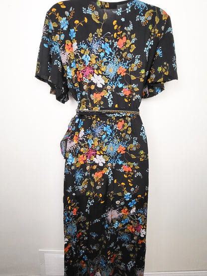 The Adventure Dress brand black floral lightweight wrap dress | Size SMALL / MEDIUM