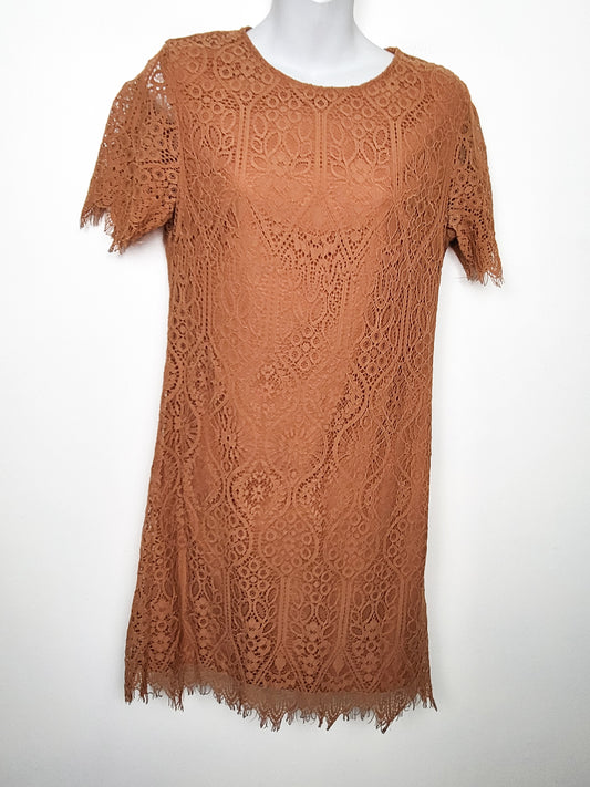 Lucy Paris pumpkin coloured lace shift dress | Size SMALL