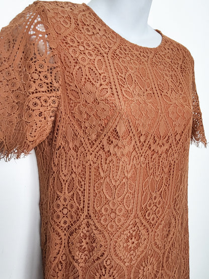 Lucy Paris pumpkin coloured lace shift dress | Size SMALL