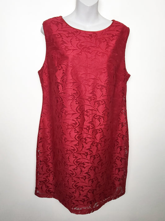 Wallis Red Floral Pattern Crochet Lace Sleeveless Dress | Size 12