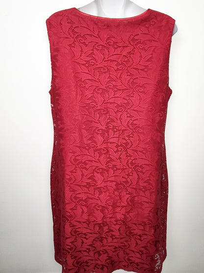 Wallis Red Floral Pattern Crochet Lace Sleeveless Dress | Size 12