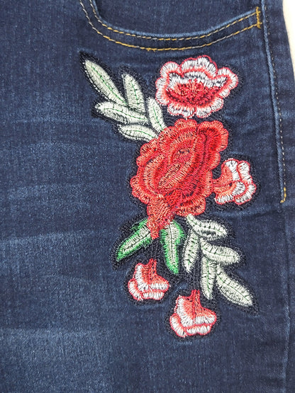 B Girl Distressed Rose-Embroidered Skinny Ankle Jeans | Size 12