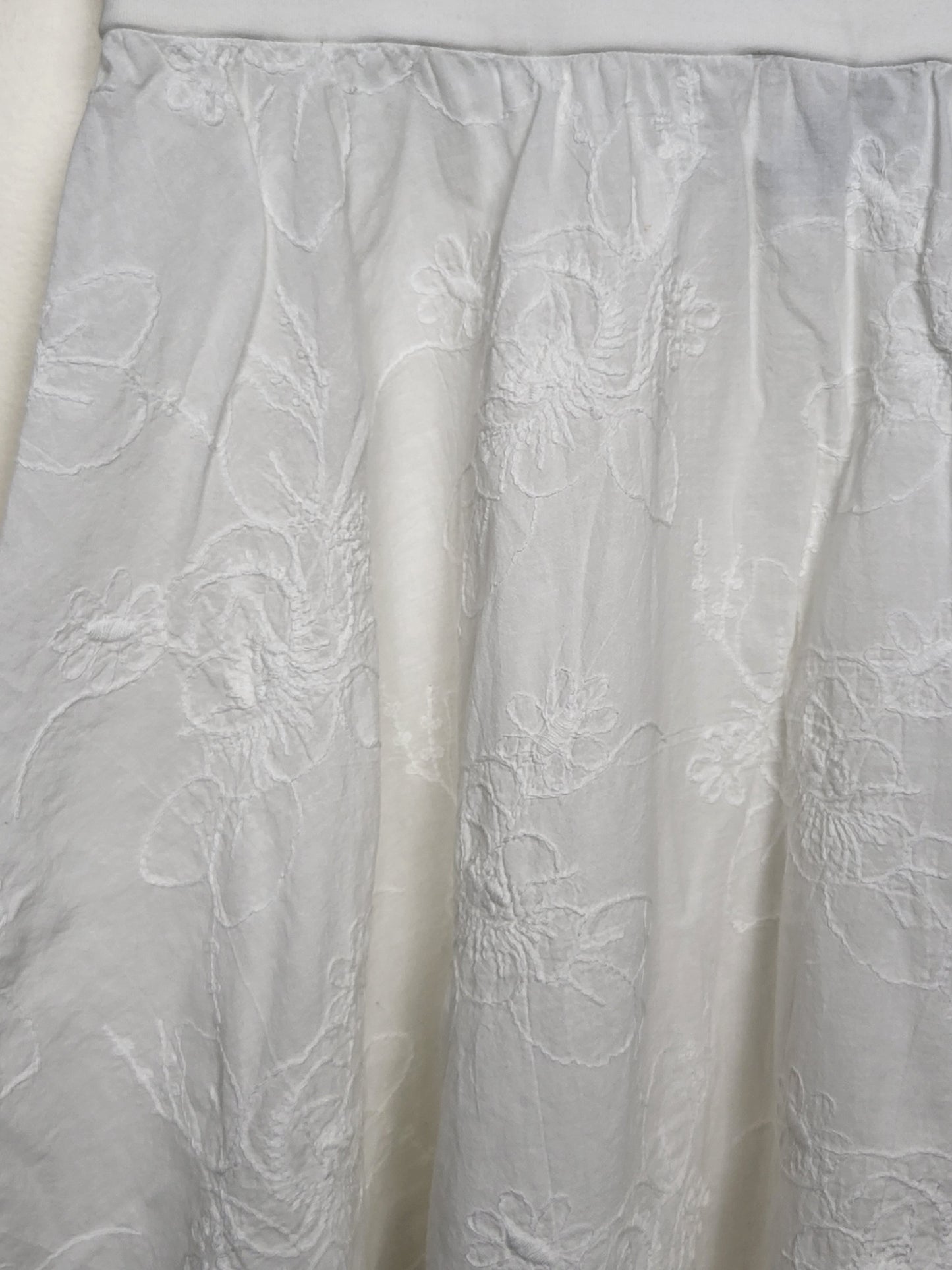 Color Me Cotton (CMC) White Embroidered Handkerchief Hem Midi Skirt  | Size SMALL