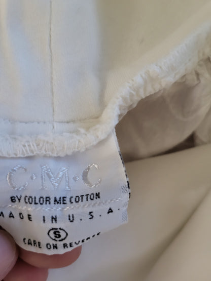 Color Me Cotton (CMC) White Embroidered Handkerchief Hem Midi Skirt  | Size SMALL