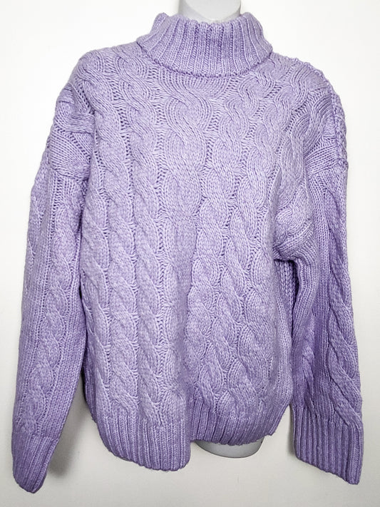 NEW - H&M Divided Lilac Chunky Cable-Knit Turtleneck Sweater | Size SMALL