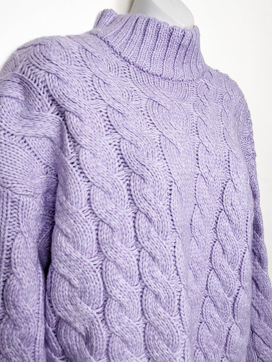 NEW - H&M Divided Lilac Chunky Cable-Knit Turtleneck Sweater | Size SMALL