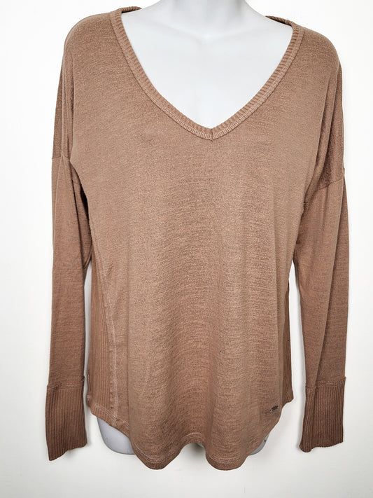 Abercrombie & Fitch Camel Colour Soft & Cozy V-Neck Side-Ribbed Sweater | Size MEDIUM