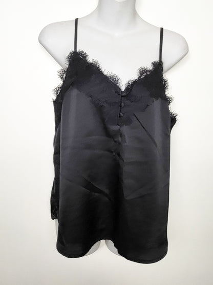 Abercrombie & Fitch Black Lace-Trim Satin Cami Top | MEDIUM