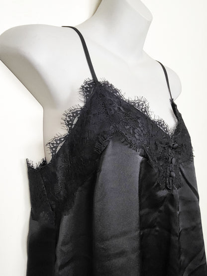 Abercrombie & Fitch Black Lace-Trim Satin Cami Top | MEDIUM