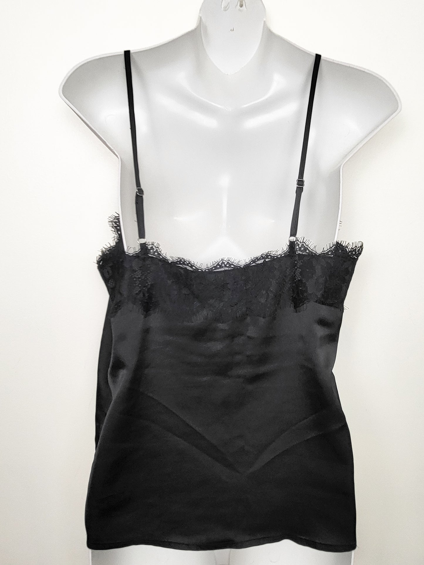 Abercrombie & Fitch Black Lace-Trim Satin Cami Top | MEDIUM