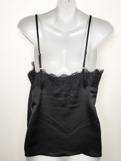 Abercrombie & Fitch Black Lace-Trim Satin Cami Top | MEDIUM