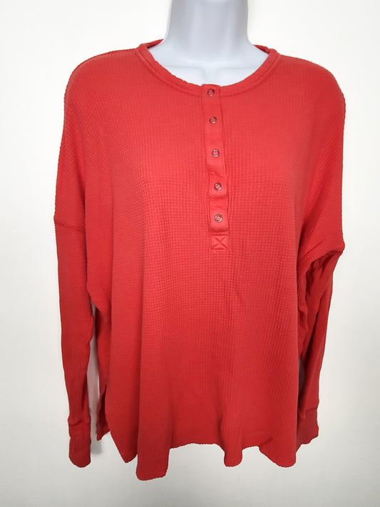 OFFLINE By Aerie Red "Wow" Waffle Henley Long Sleeve T-Shirt | MEDIUM