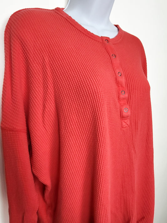 OFFLINE By Aerie Red "Wow" Waffle Henley Long Sleeve T-Shirt | MEDIUM