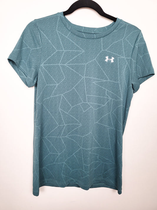 Under Armour Teal Geometric Loose Fit Women's Breeze 2.0 Trail T-Shirt  | Size MEDIUM