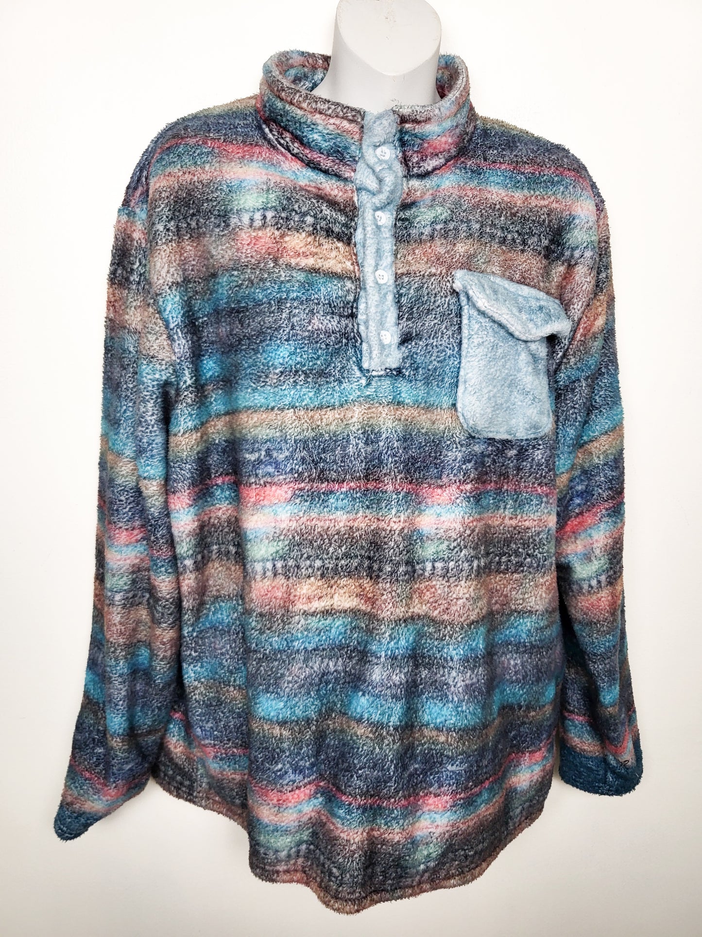 Multi-striped Fleece Pullover | Sizes like an XL