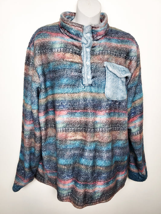 Multi-striped Fleece Pullover | Sizes like an XL