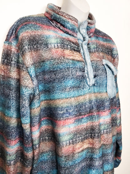 Multi-striped Fleece Pullover | Sizes like an XL