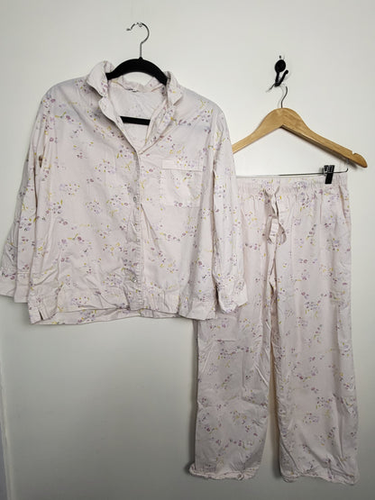 Indigo Love and Lore pale pink floral print organic poplin cotton 2pc Pajama Set | Size MEDIUM