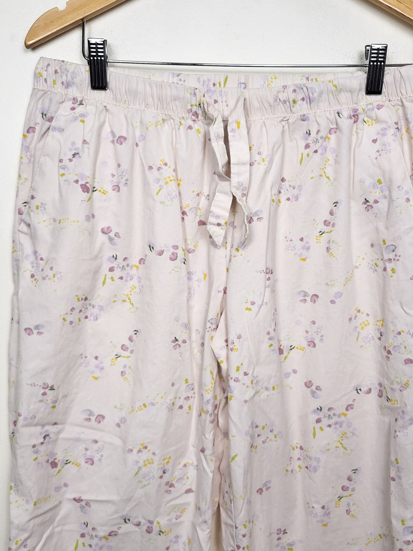 Indigo Love and Lore pale pink floral print organic poplin cotton 2pc Pajama Set | Size MEDIUM