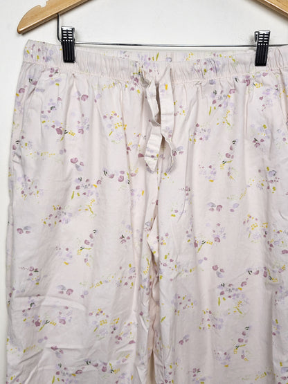 Indigo Love and Lore pale pink floral print organic poplin cotton 2pc Pajama Set | Size MEDIUM