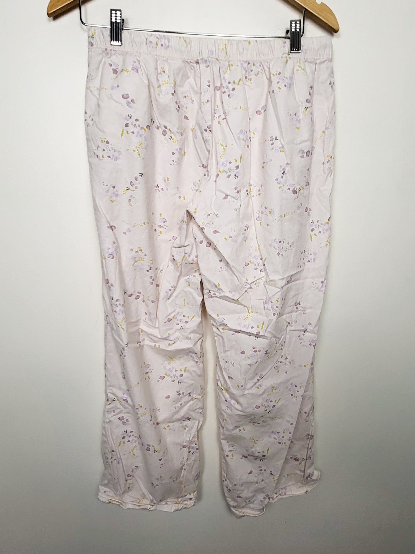Indigo Love and Lore pale pink floral print organic poplin cotton 2pc Pajama Set | Size MEDIUM