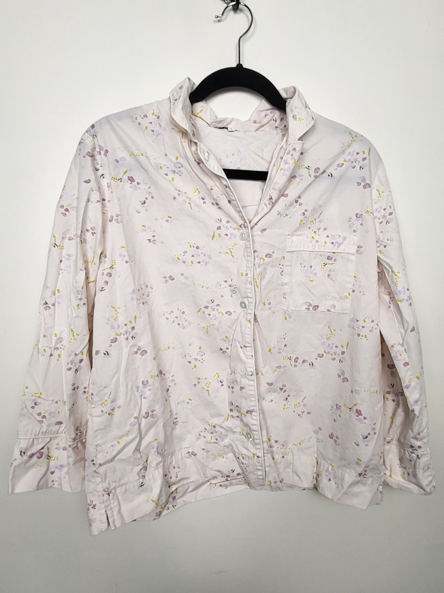 Indigo Love and Lore pale pink floral print organic poplin cotton 2pc Pajama Set | Size MEDIUM