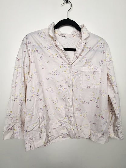 Indigo Love and Lore pale pink floral print organic poplin cotton 2pc Pajama Set | Size MEDIUM