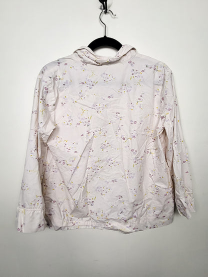 Indigo Love and Lore pale pink floral print organic poplin cotton 2pc Pajama Set | Size MEDIUM