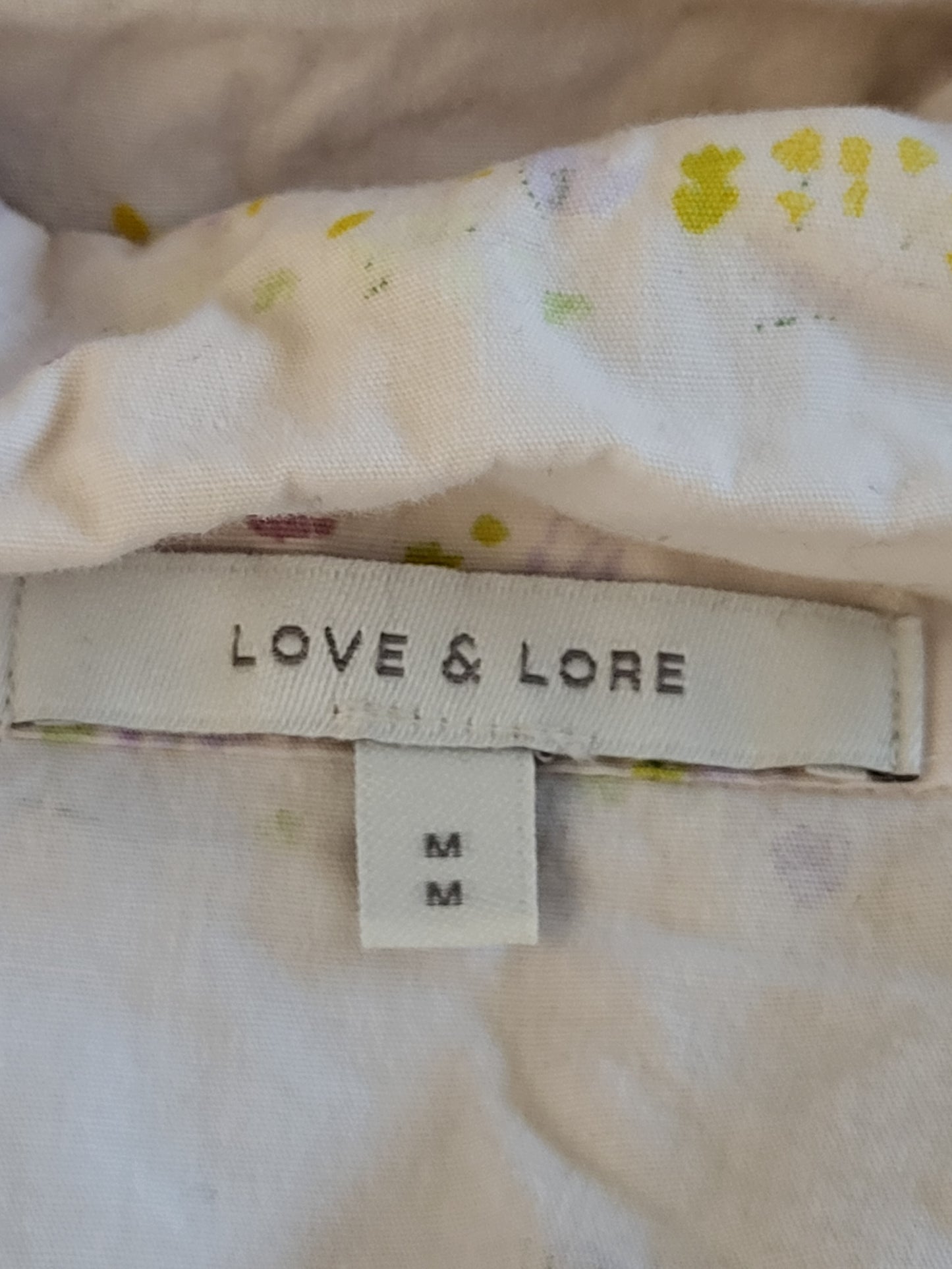 Indigo Love and Lore pale pink floral print organic poplin cotton 2pc Pajama Set | Size MEDIUM