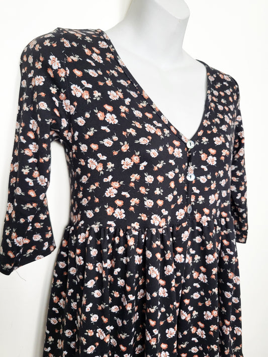 Jessica Simpson black tiered floral midi dress | Size MEDIUM
