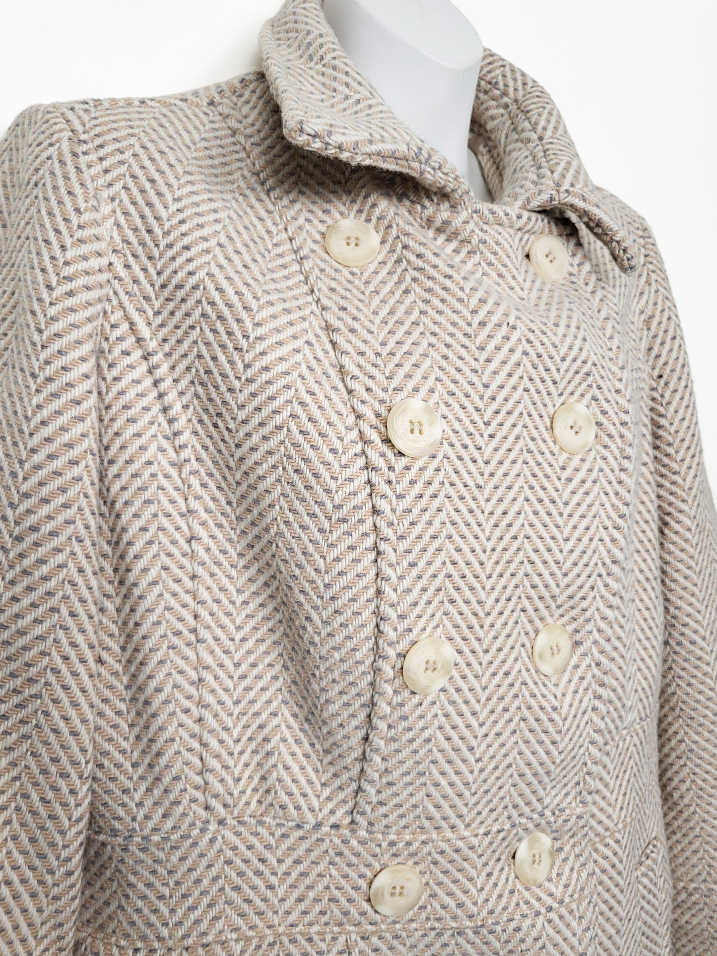 Vintage Y2K era Cleo Petite herringbone wool blend pea coat | Size 6 PETITE