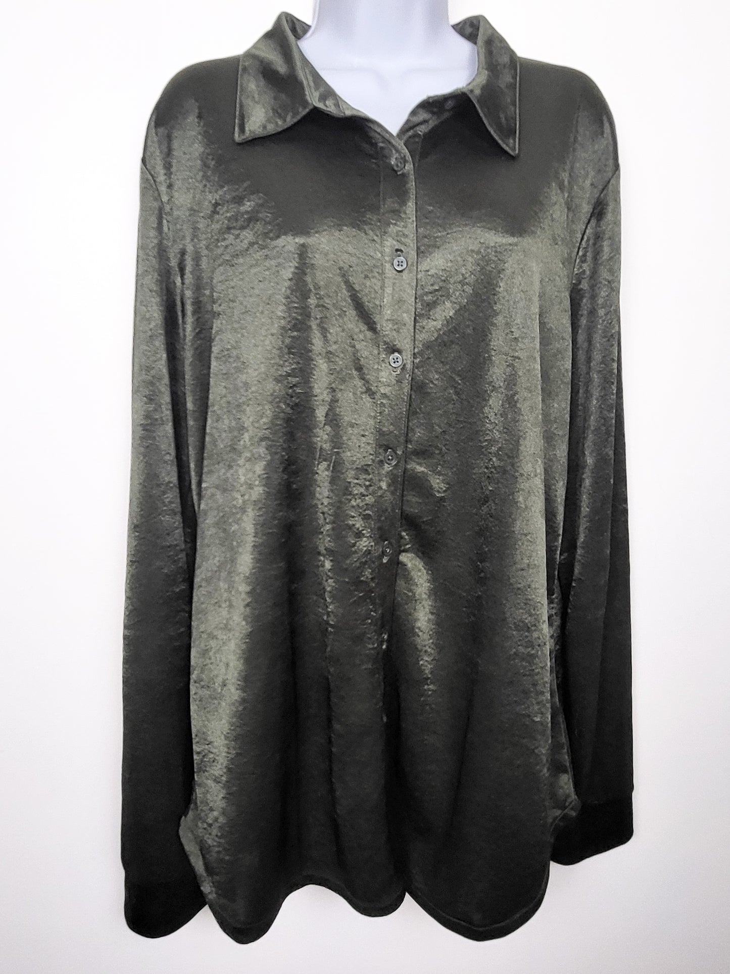 Gap Satin Relaxed Button-Front Shirt in Olive Green | Size XL TALL