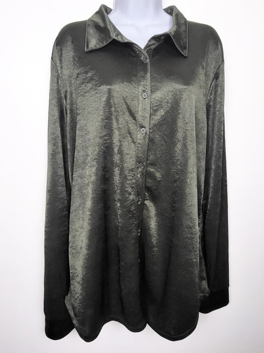 Gap Satin Relaxed Button-Front Shirt in Olive Green | Size XL TALL