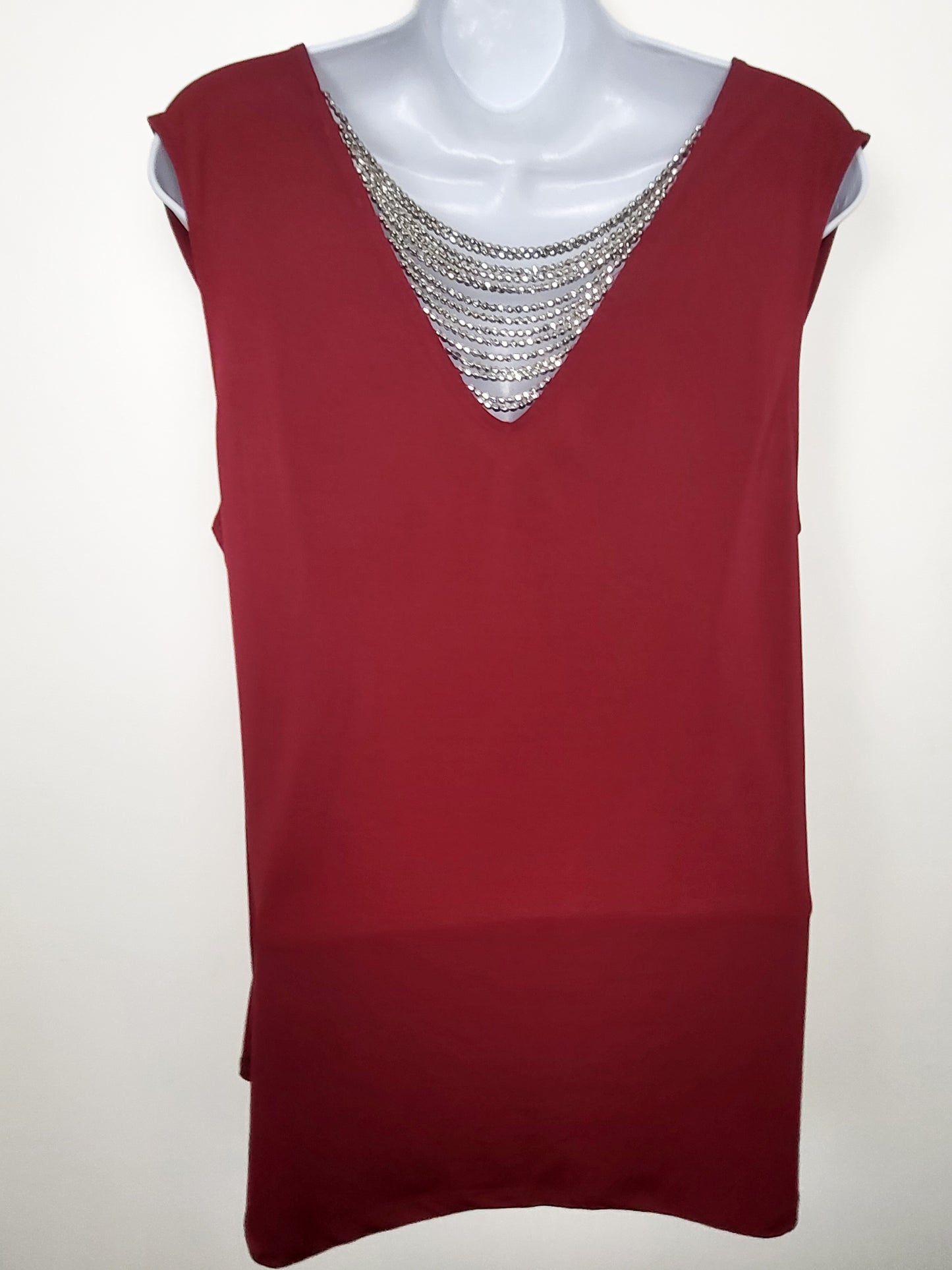 Ricki's Red Layered Rhinestone Chain-Back Sleeveless Top | Size LARGE