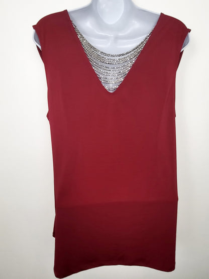 Ricki's Red Layered Rhinestone Chain-Back Sleeveless Top | Size LARGE