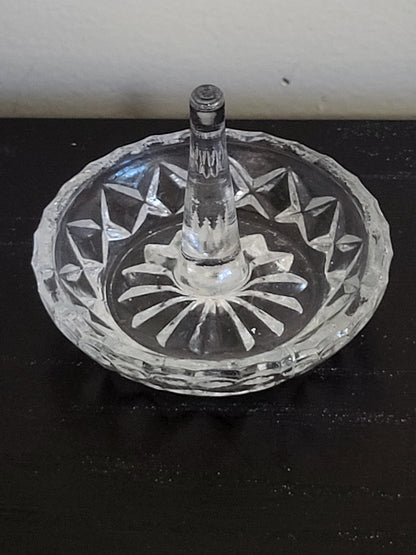 Vintage Clear Cut Crystal Jewelry Ring Holder/Trinket Dish (sorry, no shipping)