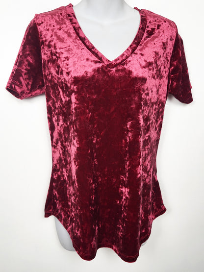 Z Supply Red Crushed Velour V-Neck Top | Size SMALL