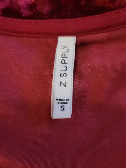 Z Supply Red Crushed Velour V-Neck Top | Size SMALL