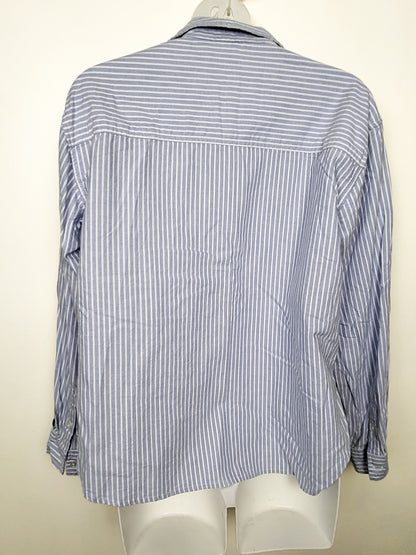 BeachLunchLounge blue and white vertical pinstripe button-down relaxed fit top | Size SMALL