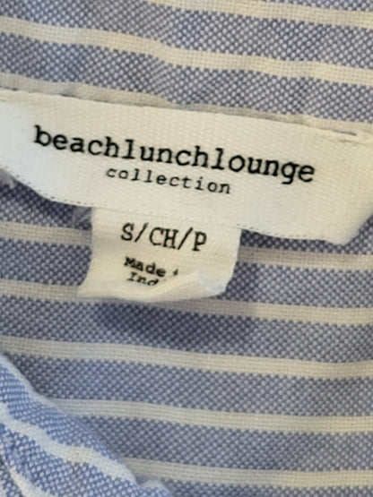 BeachLunchLounge blue and white vertical pinstripe button-down relaxed fit top | Size SMALL
