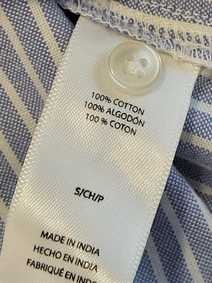 BeachLunchLounge blue and white vertical pinstripe button-down relaxed fit top | Size SMALL