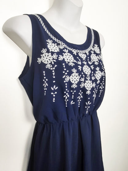 Super B navy embroidered chiffon dress | Size SMALL