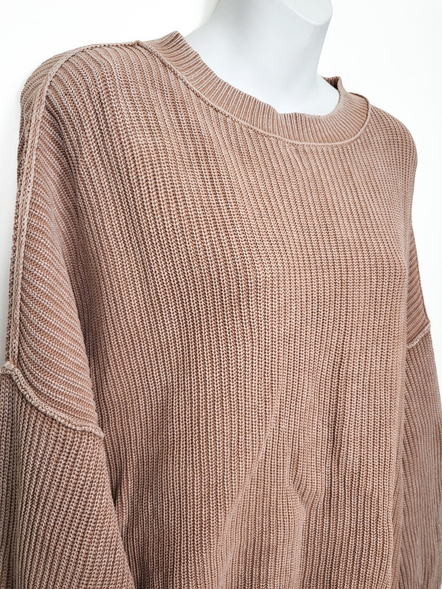 Aerie American Eagle washed cotton stitched waffle knit pullover | Size MEDIUM
