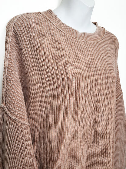 Aerie American Eagle washed cotton stitched waffle knit pullover | Size MEDIUM