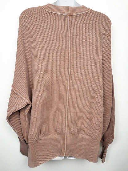 Aerie American Eagle washed cotton stitched waffle knit pullover | Size MEDIUM